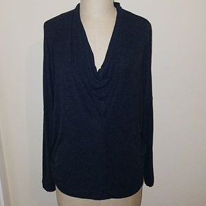 CAbi Navy Grey Cowl Neck Soft Pullover Top Tee